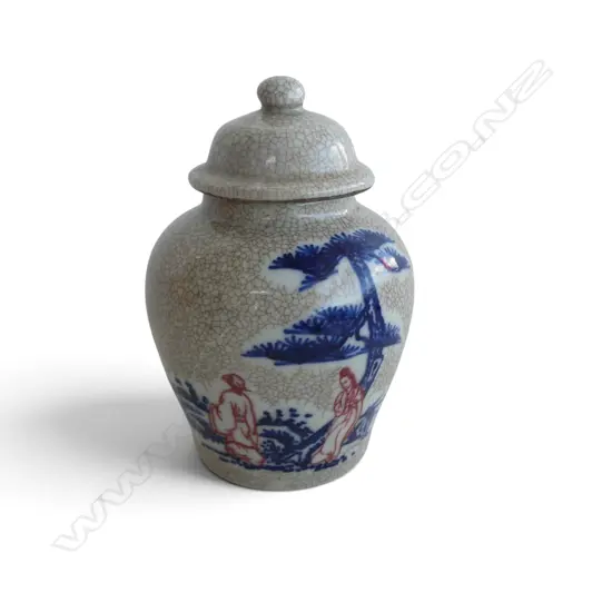 CHINESE CRACKLE GLAZED GINGER JAR, H.130mm, w case