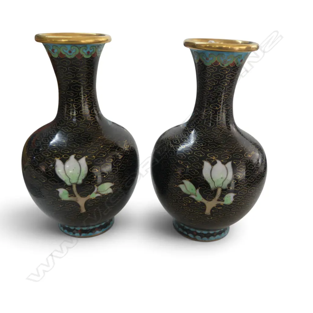 PR BLACK CLOISONNE VASES, H.155mm Image 1++