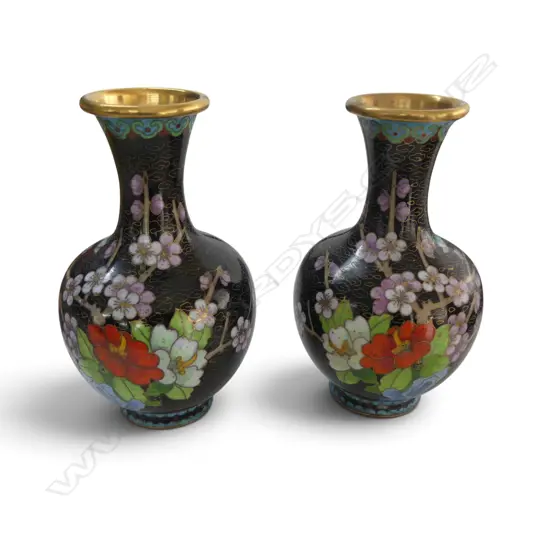 PR BLACK CLOISONNE VASES, H.155mm