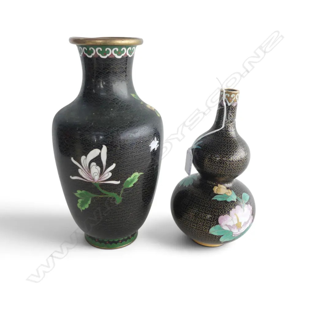 2 BLACK CLOISONNE VASES H.255mm Image 1++