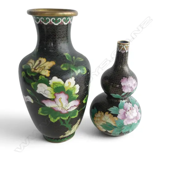 2 BLACK CLOISONNE VASES H.255mm