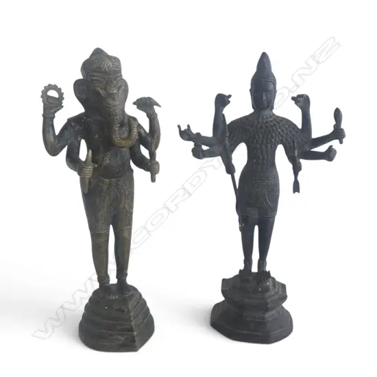 2 METAL STATUES; GANESH & BUDDHAVISTA H.280mm