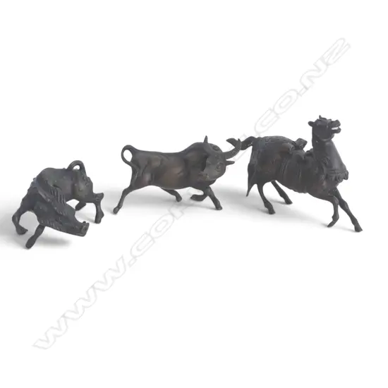 3 BRONZED ORNAMENTS; BULL, HORSE & BOAR H.90mm