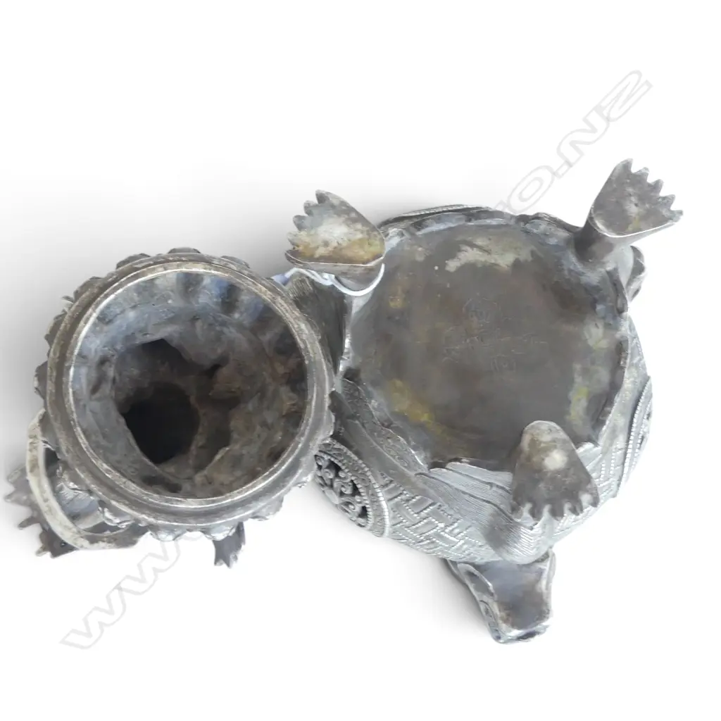 ORIENTAL SILVER METAL LIDDED INCENSE BURNER H.215mm Image 1++