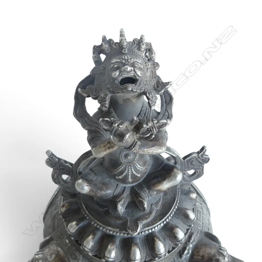 ORIENTAL SILVER METAL LIDDED INCENSE BURNER H.215mm Image 1++