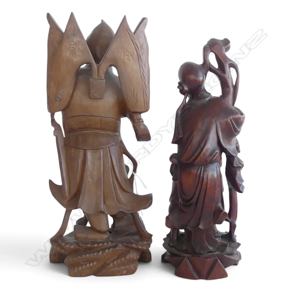2 ORIENTAL CARVED WOODEN FIGURES H.330mm Image 1++