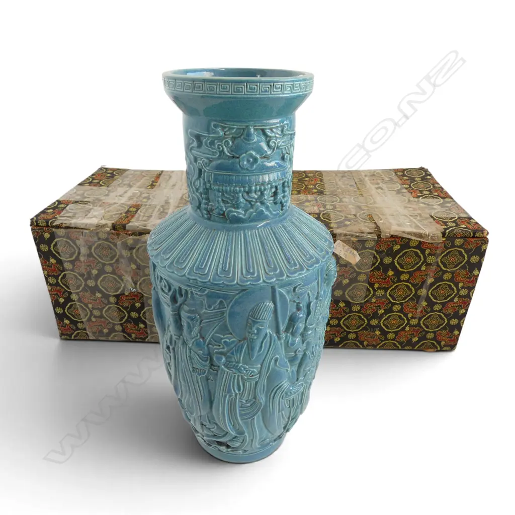 LRG TURQUOISE GLAZED CHINESE VASE, H.360mm, impressed stamp and red wax seal to base Image 1++
