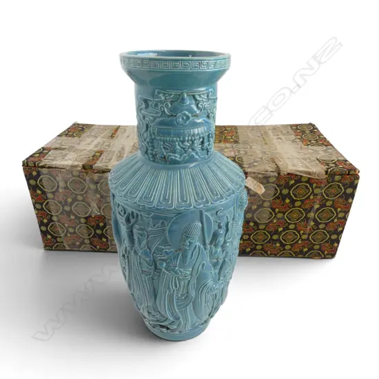 LRG TURQUOISE GLAZED CHINESE VASE, H.360mm, impressed stamp and red wax seal to base