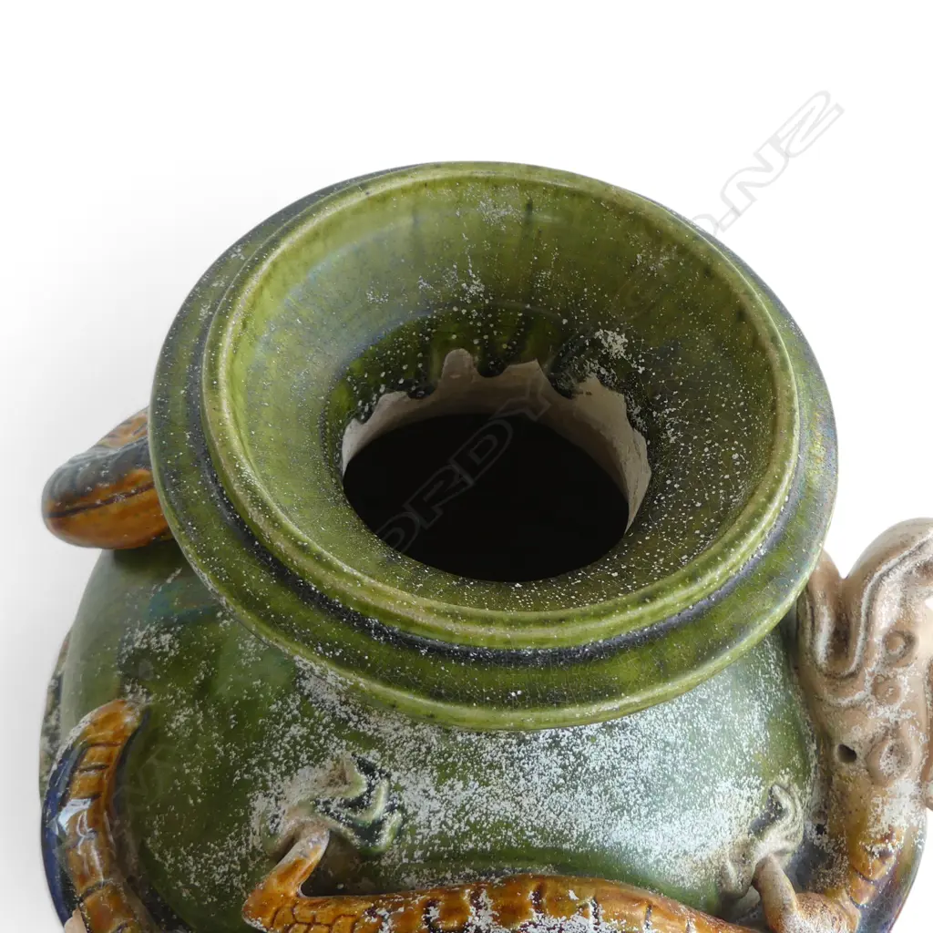 LRG CHINESE VASE w DRAGON in RELIEF, H.350mm, sml area damage to tail Image 1++