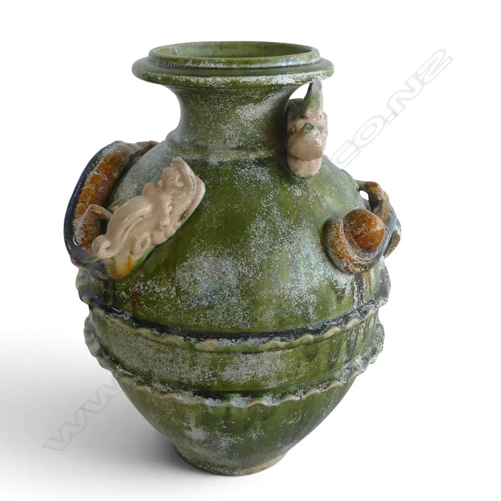 LRG CHINESE VASE w DRAGON in RELIEF, H.350mm, sml area damage to tail Image 1++