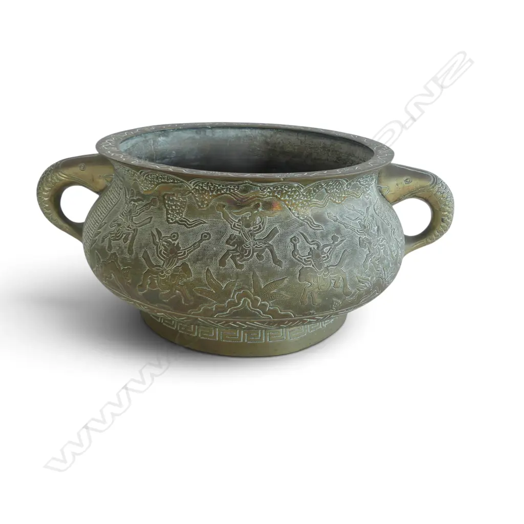 HEAVY BRASS DOUBLE HANDLED JARDINIERE H.175mm, 330mm dia Image 1++