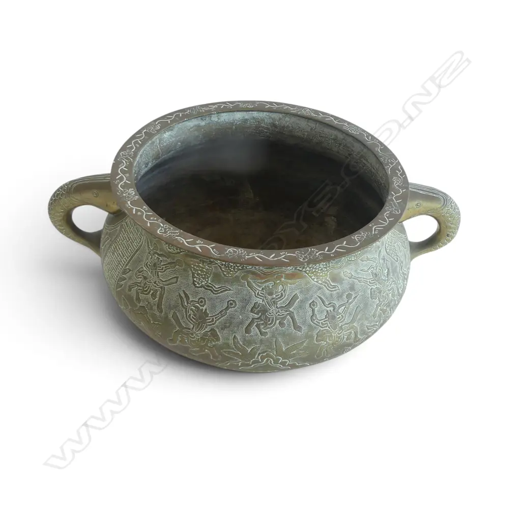 HEAVY BRASS DOUBLE HANDLED JARDINIERE H.175mm, 330mm dia Image 1++