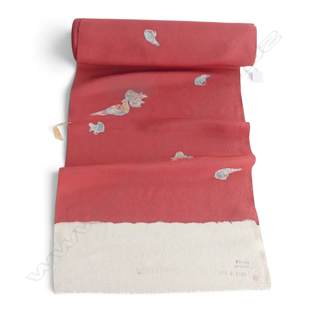 Unused 1980's NISHIJIN TEXTILE (Kyoto) JAPANESE leaf pattern on mauve SILK ROLL. L.12m. W.360mm. New old stock Image 1++