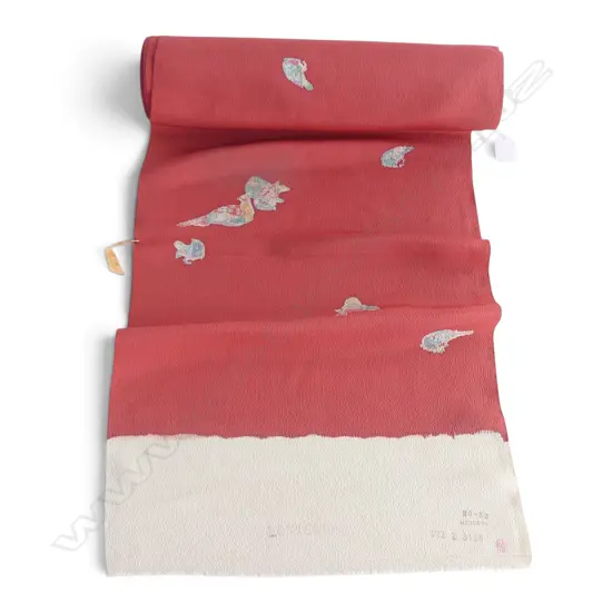 Unused 1980's NISHIJIN TEXTILE (Kyoto) JAPANESE leaf pattern on mauve SILK ROLL. L.12m. W.360mm. New old stock