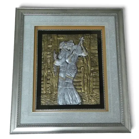 ORIENTAL ARTWORK; RESIN PANEL w. 2 FIGURES 800x700mm overall