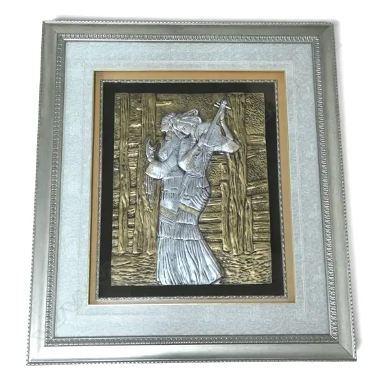 ORIENTAL ARTWORK; RESIN PANEL w. 2 FIGURES 800x700mm overall