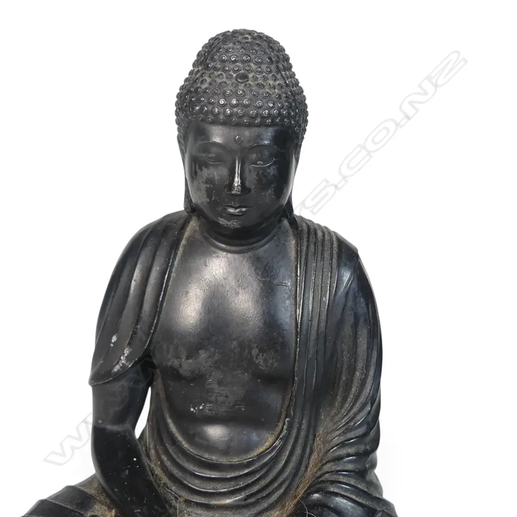 JAPANESE  METAL BRONZED STATUE OF BUDDHA  IN A MEDITATIVE POSTURE (DHYANA MUDRA),HALL MARK &' MADE IN JAPAN '160 X 130MM Image 1++