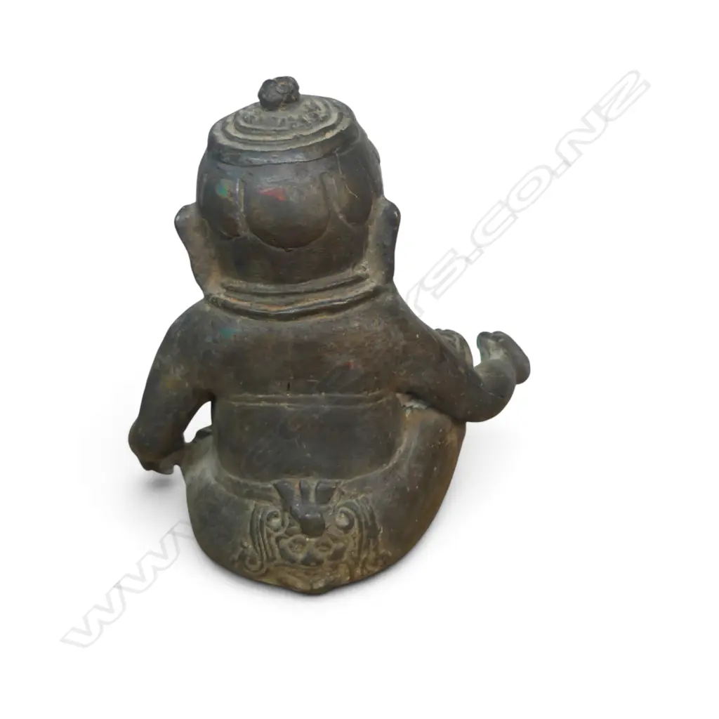 EXPRESSIVE ASIAN (HIMALAYAN?) METAL BRONZED FIGURINE OF A MYTHOLOGICAL GUARDIAN WITH PROMINENT EYES, H.180MM Image 1++