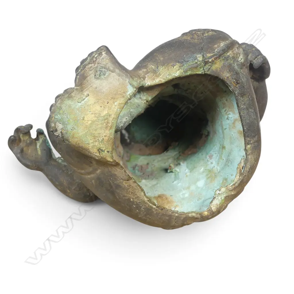 EXPRESSIVE ASIAN (HIMALAYAN?) METAL BRONZED FIGURINE OF A MYTHOLOGICAL GUARDIAN WITH PROMINENT EYES, H.180MM Image 1++