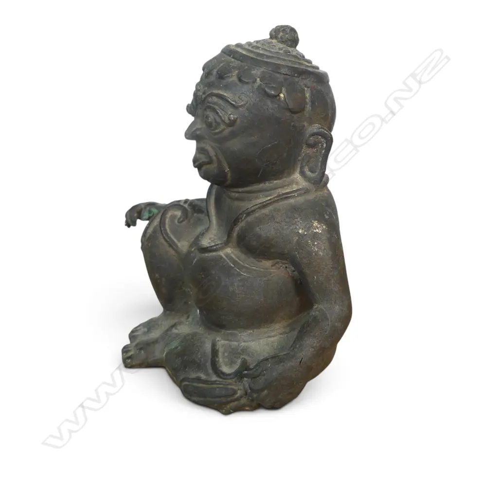 EXPRESSIVE ASIAN (HIMALAYAN?) METAL BRONZED FIGURINE OF A MYTHOLOGICAL GUARDIAN WITH PROMINENT EYES, H.180MM Image 1++