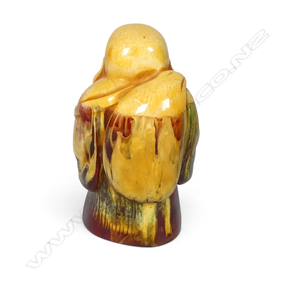 MULTI COLOURS RESINE FAUX AMBER FIGURINE OF HOTEI LAUGHING BUDDHA, 120 X 60MM Image 1++