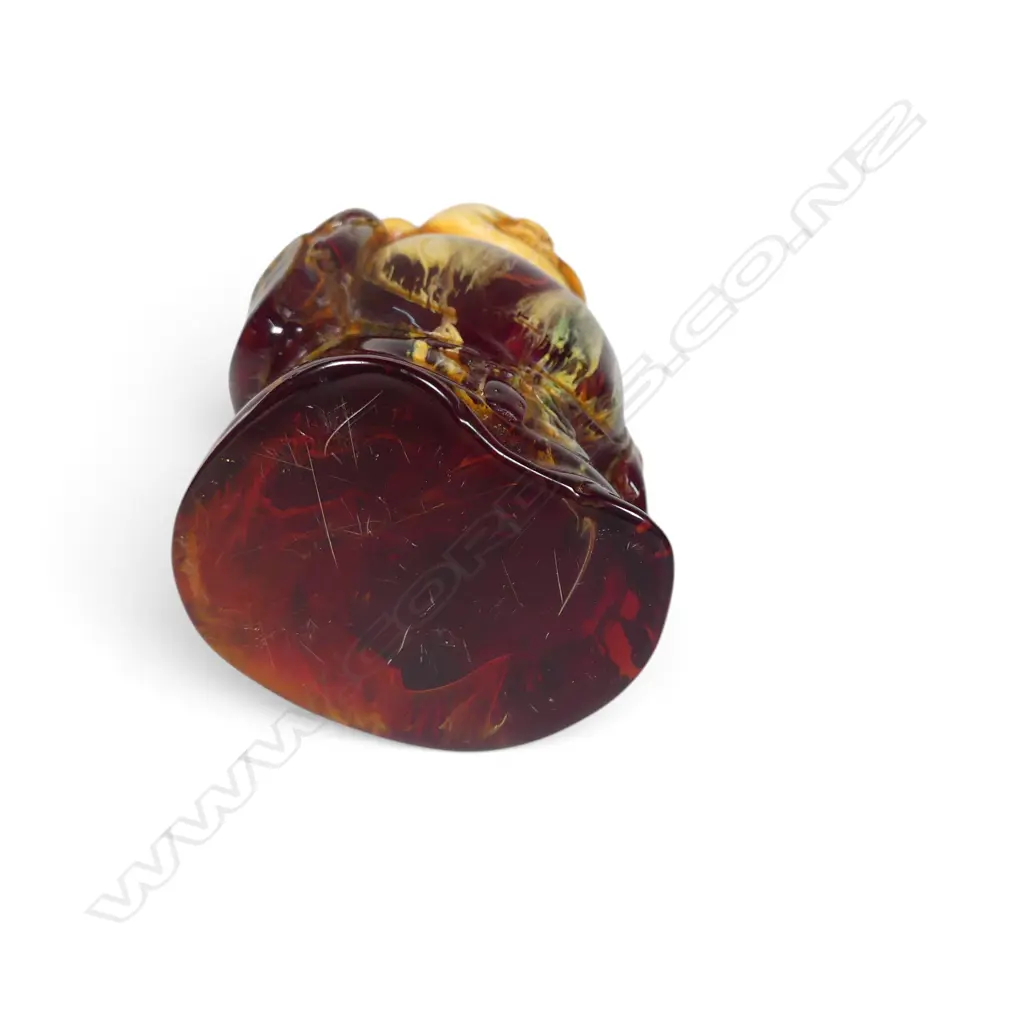 MULTI COLOURS RESINE FAUX AMBER FIGURINE OF HOTEI LAUGHING BUDDHA, 120 X 60MM Image 1++