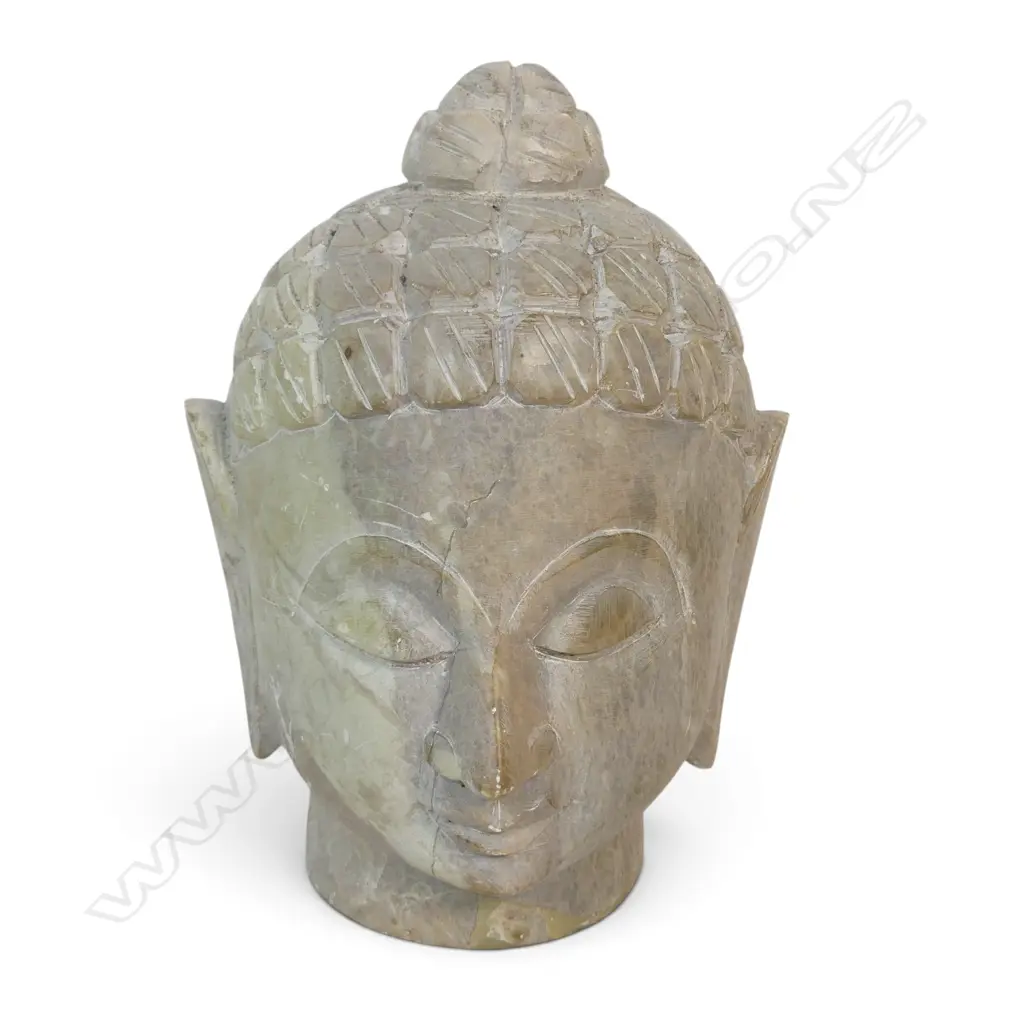 STYLIZED HAND CARVED STONE BUDDHA HEAD. H.160MM Image 1++
