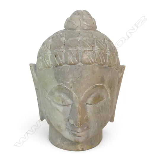 STYLIZED HAND CARVED STONE BUDDHA HEAD. H.160MM