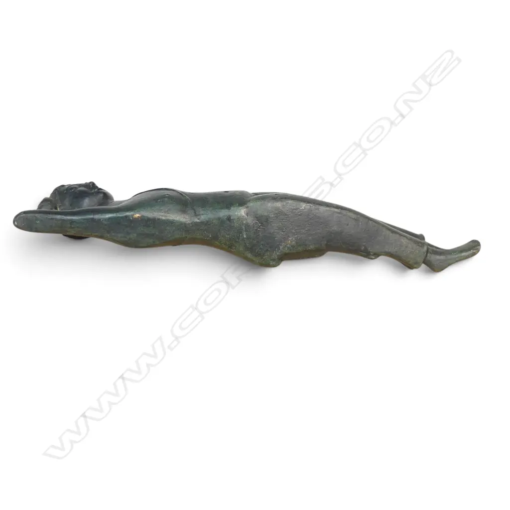 SOUTHEAST ASIAN CAST BRONZED RECLINING BUDDHA (FINAL MOMENTS BEFORE ENTERING NIRVANA), DARK GREEN PATINA L.360MM Image 1++