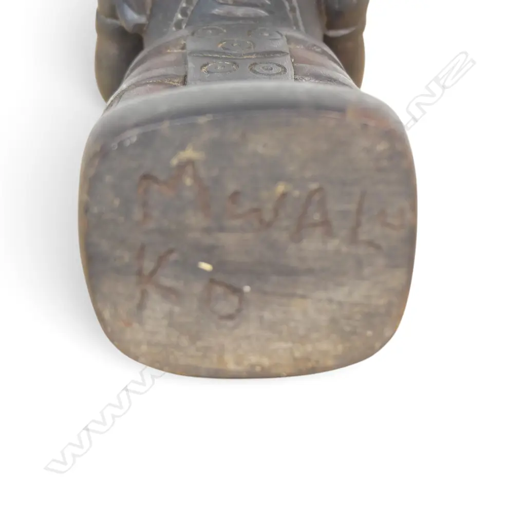 WEST AFRICAN WOODEN TRIBAL FIGURE WITH SIGNATURE OF THE ARTISAN UNDER, REPAIR TO THE HEAD, H.310MM Image 1++