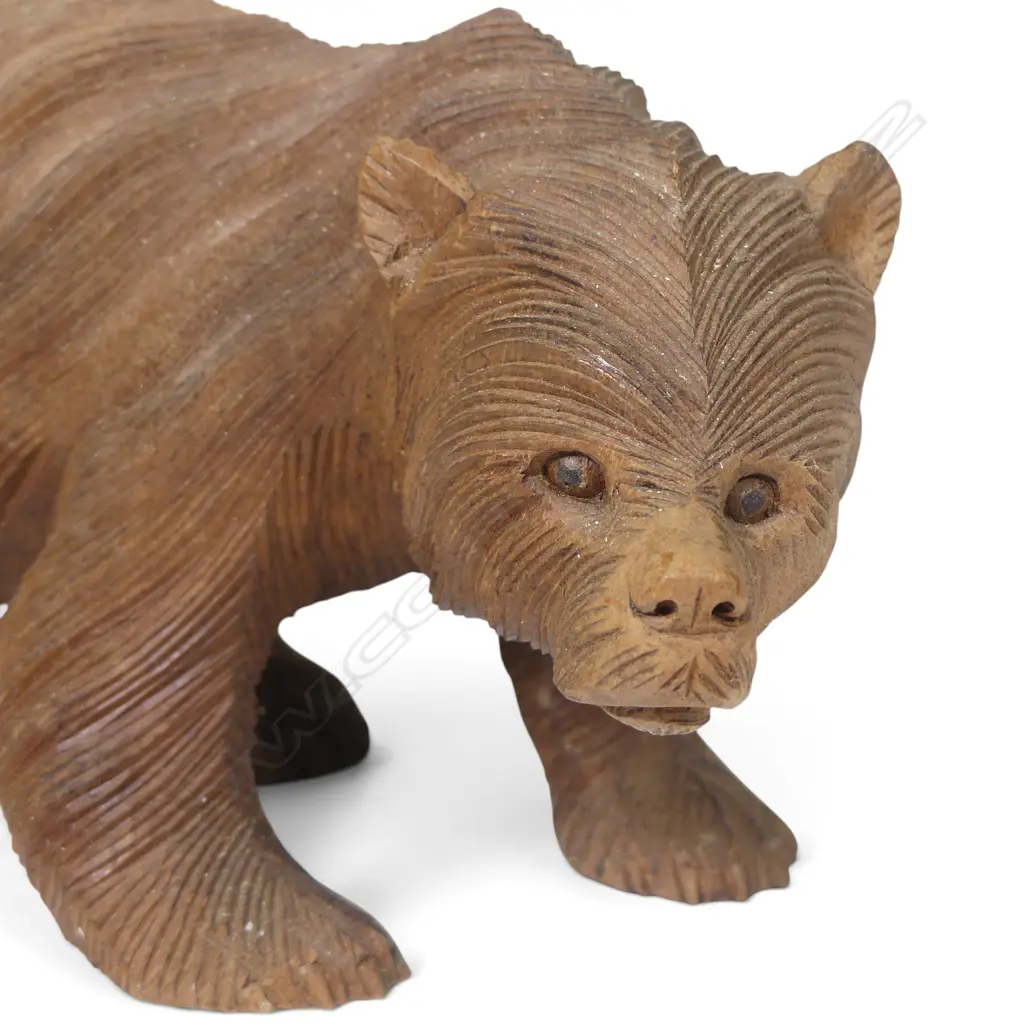 VINTAGE  BI COLOUR CARVED WOOD JAPANESE AINU BEAR SCULPTURE. L.180MM Image 1++