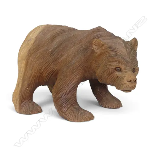 VINTAGE  BI COLOUR CARVED WOOD JAPANESE AINU BEAR SCULPTURE. L.180MM