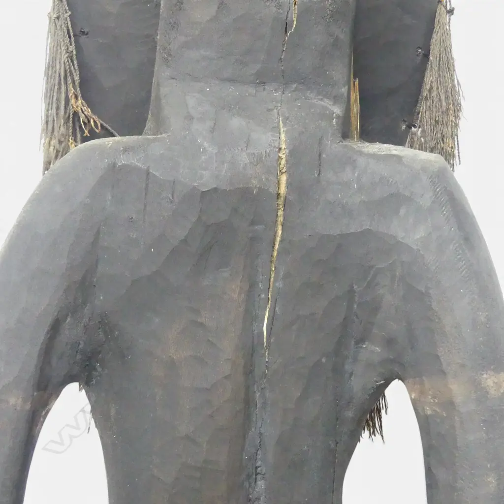 IMPRESSIVE PAINTED PNG  HAND CARVED WOODEN SCULPTURE OF AN ORATOR FIGURE, SHELLS &  TUSK,CRACK ON LEFT SIDE,2400 X 600MM Image 1++