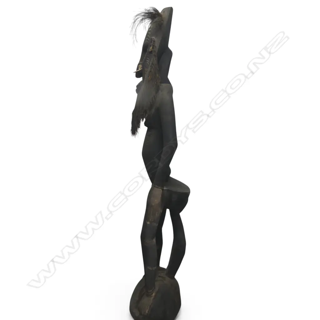 IMPRESSIVE PAINTED PNG  HAND CARVED WOODEN SCULPTURE OF AN ORATOR FIGURE, SHELLS &  TUSK,CRACK ON LEFT SIDE,2400 X 600MM Image 1++