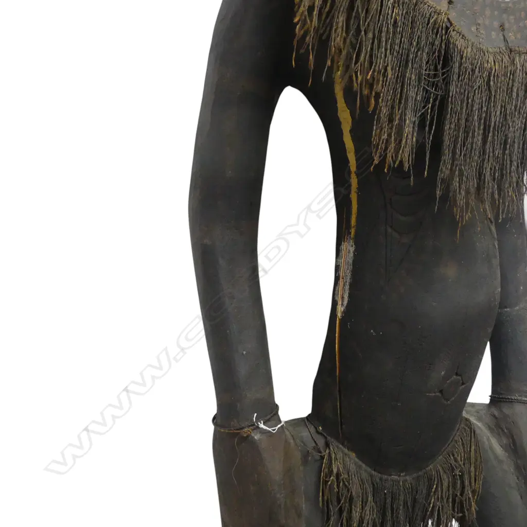 IMPRESSIVE PAINTED PNG  HAND CARVED WOODEN SCULPTURE OF AN ORATOR FIGURE, SHELLS &  TUSK,CRACK ON LEFT SIDE,2400 X 600MM Image 1++