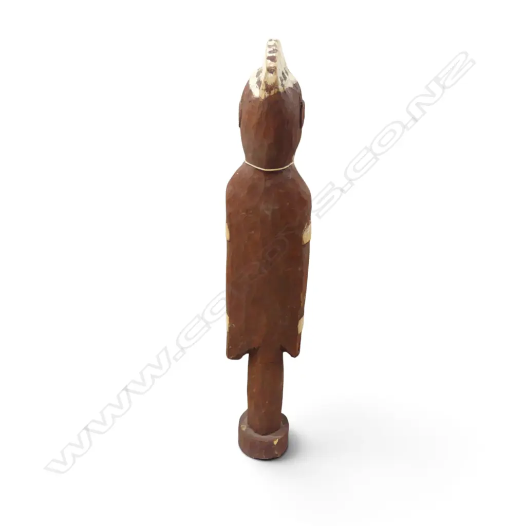 HAND CARVED POLYCHROME WOODEN FEMALE ANCESTOR FIGURE WITH INLAID DETAILS. H.600MM DIA 75MM. Image 1++