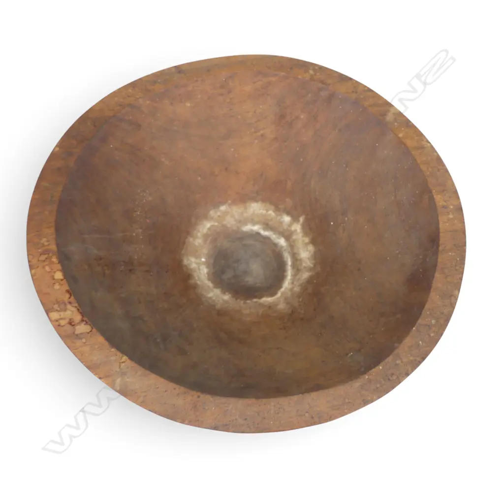LARGE TANOA KAVA BOWL HAND CARVED FROM A SINGLE PIECE OF NATIVE HARDWOOD, RESIDUE OF KAVA & WATER STAIN, H.150 DIA 470MM Image 1++