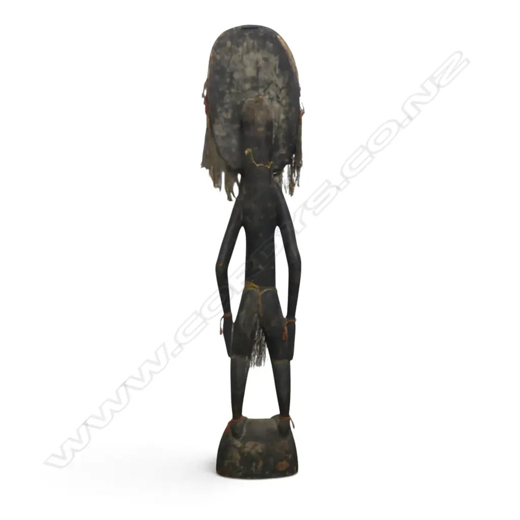 PNG PAINTED  HAND CARVED WOODEN SCULPTURE OF AN ANCESTOR, NATURAL FIBER BEARD, PREVIOUS REPAIR TO HEAD, 1600 X 350MM Image 1++