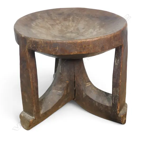 ETHIOPIAN (GURAGE TRIBE) CARVED TRIPOD WOODEN STOOL FOR THE CHIEFS, AGED CRACKS,H.370MM DIA 390MM