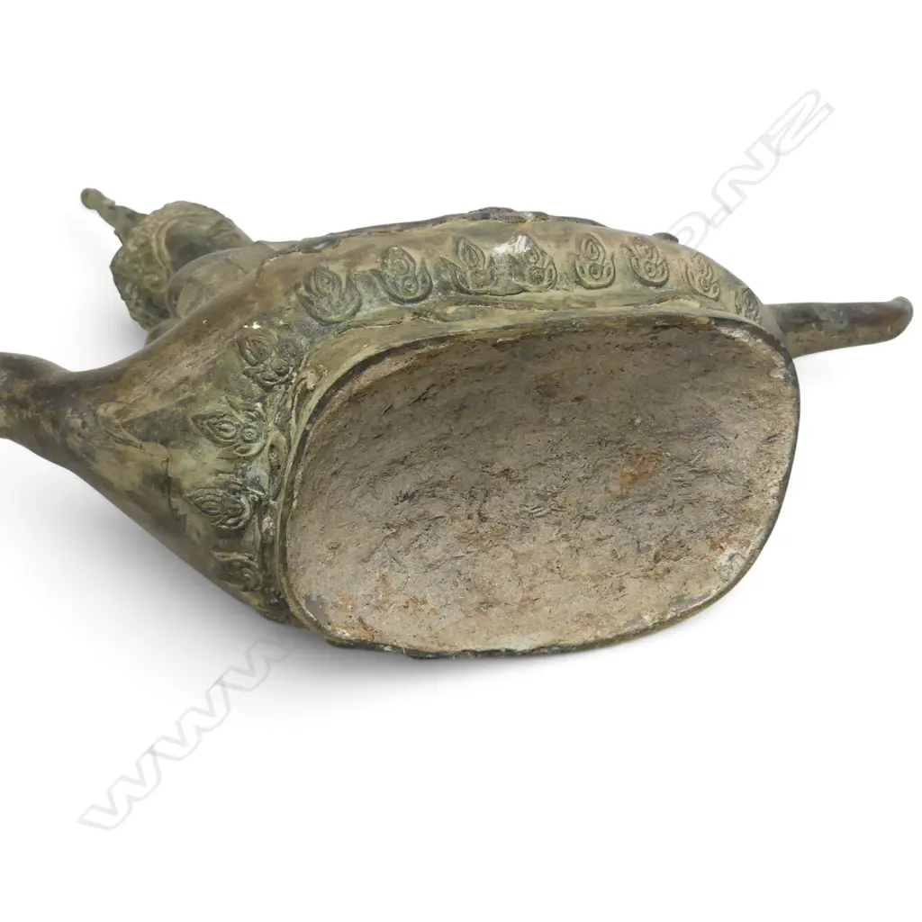 THAI AYUTTHAYA STYLE BRONZED BUDDHA MEDITATING ON A BOAT-SHAPE BASE, PROMINENT USHNISHA CROWN & NECKLACE, 690 X 690MM Image 1++