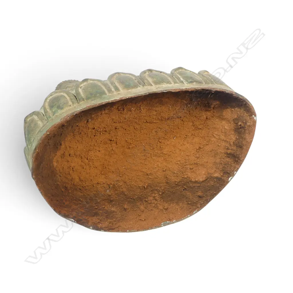 THAI SEATED BRONZE BUDDHA WITH AGED GREEN PATINA IN MEDITATIVE POSE (MUDRA), CLAY FILLING THE BASE. 555 X 350MM Image 1++