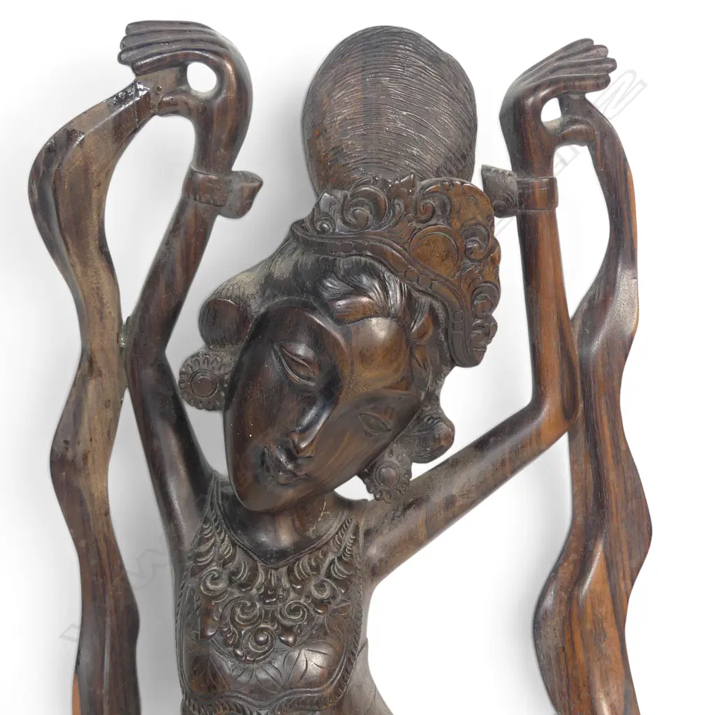 VINTAGE BALINESE FOLK ART HAND CARVED SCULPTURE OF A TRADITIONAL FEMALE DANCER, REPAIR TO LEFT SIDE, 380 X 190MM Image 1++
