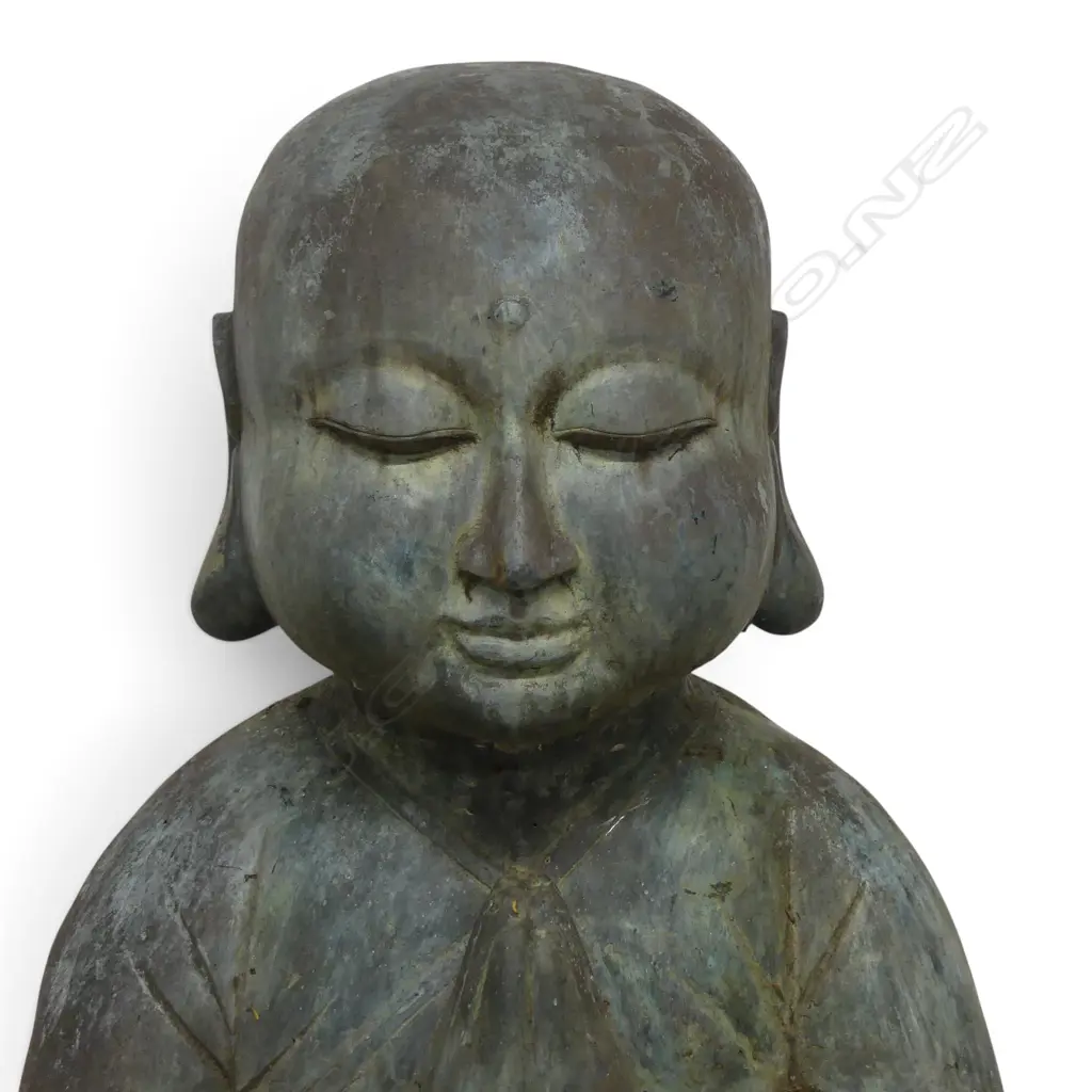 OUTDOOR METAL BRONZE FINISHED PRAYING YOUNG MONK MEDITATING, VERDIGRIS PATINA,850 X 570MM Image 1++