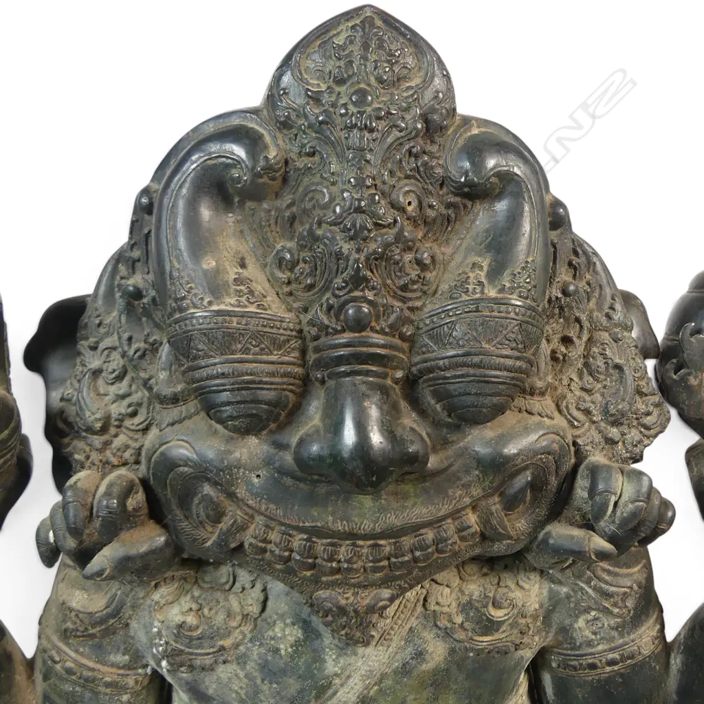 IMPRESSIVE JAVANESE DOUBLE SIDED BRONZE OF GANESHA WITH A PROTECTIVE BARONG SPIRIT AT THE BACK, AGED PATINA 700 X 500MM Image 1++