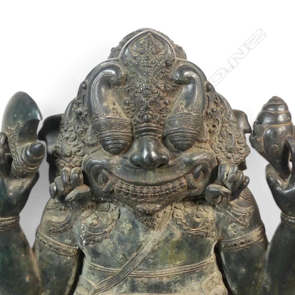 IMPRESSIVE JAVANESE DOUBLE SIDED BRONZE OF GANESHA WITH A PROTECTIVE BARONG SPIRIT AT THE BACK, AGED PATINA 700 X 500MM Image 1++