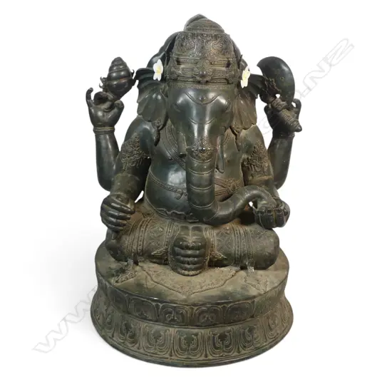 IMPRESSIVE JAVANESE DOUBLE SIDED BRONZE OF GANESHA WITH A PROTECTIVE BARONG SPIRIT AT THE BACK, AGED PATINA 700 X 500MM