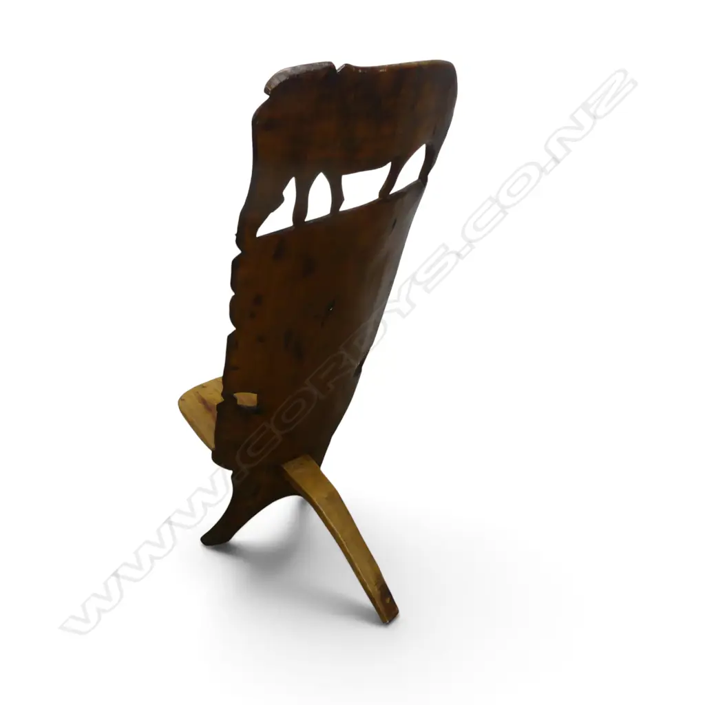 TRADITIONAL PORTABLE HAND CARVED EAST AFRICAN BIRTHING CHAIR WITH WILDLIFE CARVINGS, 1330 X 500MM Image 1++