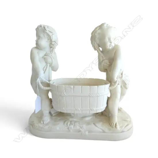 MINTON BLANC DE CHINE FIGURAL ORNEMENT 2 CHILDREN  WITH HARVEST BUCKET H260 L260MM