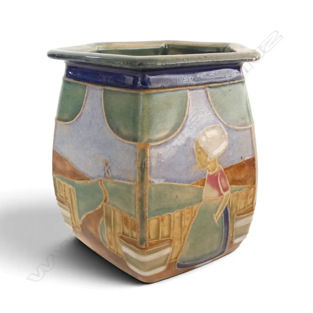 ROYAL DOULTON LAMBETH WARE VASE Dutch windmill scene H.145mm Image 1++