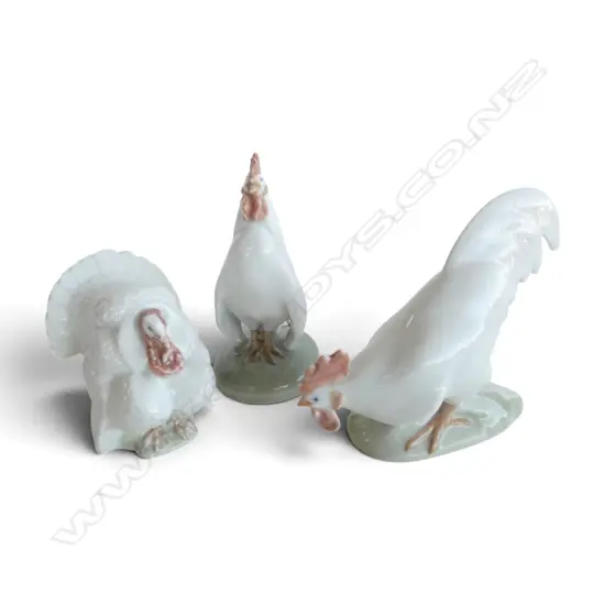 2 ROYAL COPENHAGEN ROOSTERS by Chr. Thomsen H.95mm + TURKEY by Jeanne Grut 